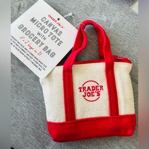 Trader Joe's Canvas Micro Tote Grocery Bag - Red & Cream Hottest trend 🔥